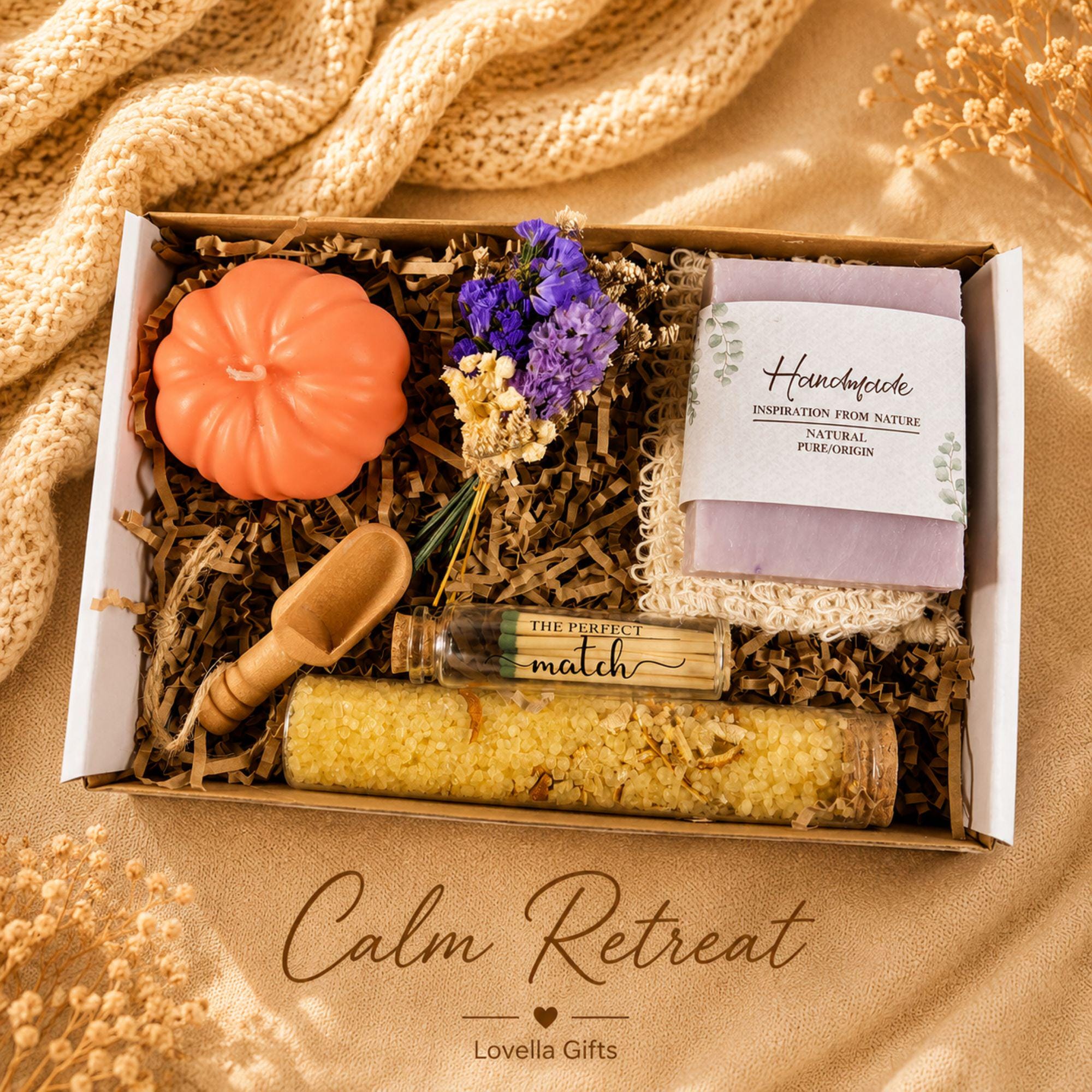 Employee thank you gift featuring handmade artisan soap, pumpkin soy candle, botanical wax sachet and crochet sunflower beautifully packaged in a luxury business gift box. Client appreciation gift box perfect for corporate thank you gifts, office gifts, staff appreciation gifts, employee recognition, coworker gifts, realtor closing gifts, team appreciation, business thank you gifts and professional client gifts. Handmade in Florida and ready to gift.
