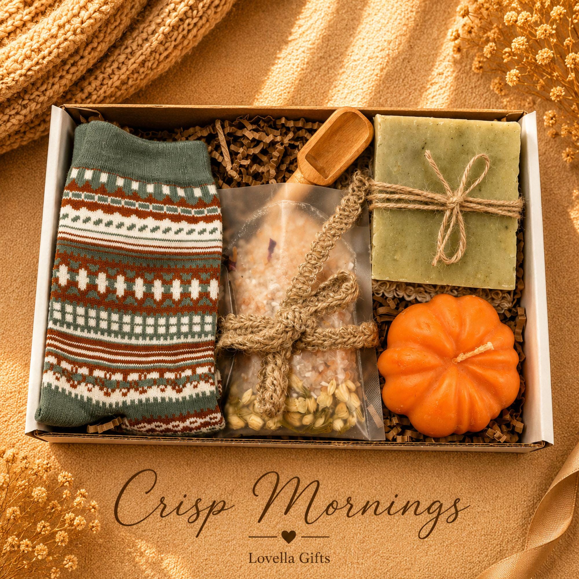 Employee thank you gift featuring handmade artisan soap, pumpkin soy candle, botanical wax sachet and crochet sunflower beautifully packaged in a luxury business gift box. Client appreciation gift box perfect for corporate thank you gifts, office gifts, staff appreciation gifts, employee recognition, coworker gifts, realtor closing gifts, team appreciation, business thank you gifts and professional client gifts. Handmade in Florida and ready to gift.