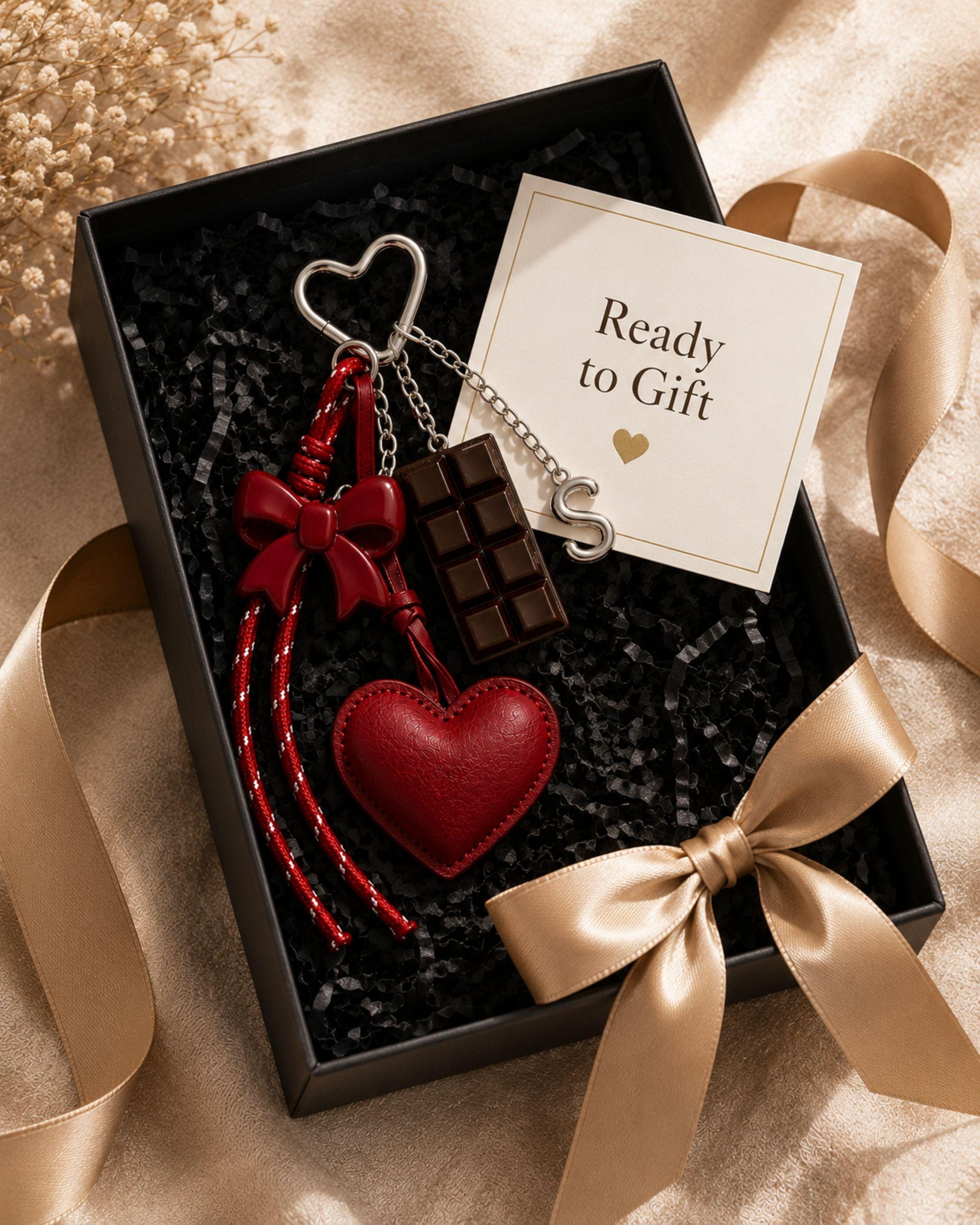 Initial Bag Charm personalized leather heart purse charm with optional letter, silver hardware, coquette bow detail, and cute handbag accessory styling.