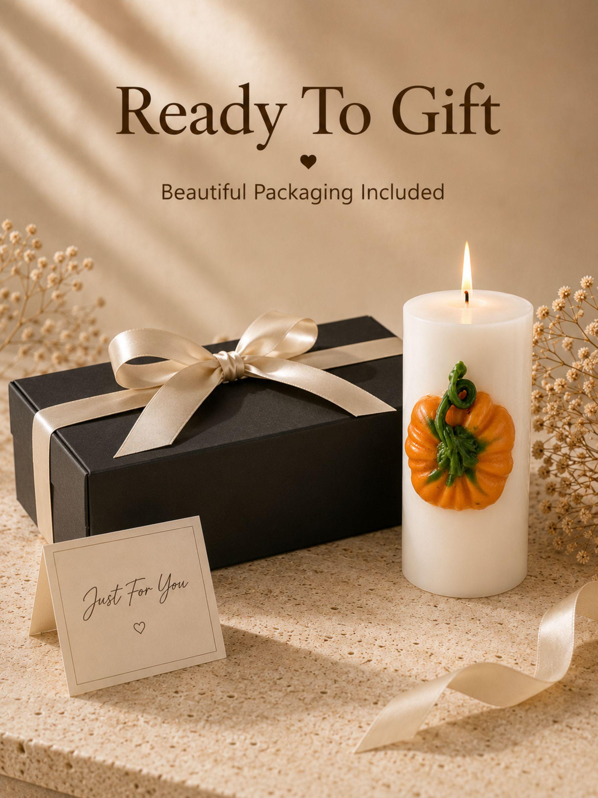 Pumpkin Candle fall soy wax pillar candle for autumn home decor, Thanksgiving table styling, harvest decor, and cozy seasonal gifts.