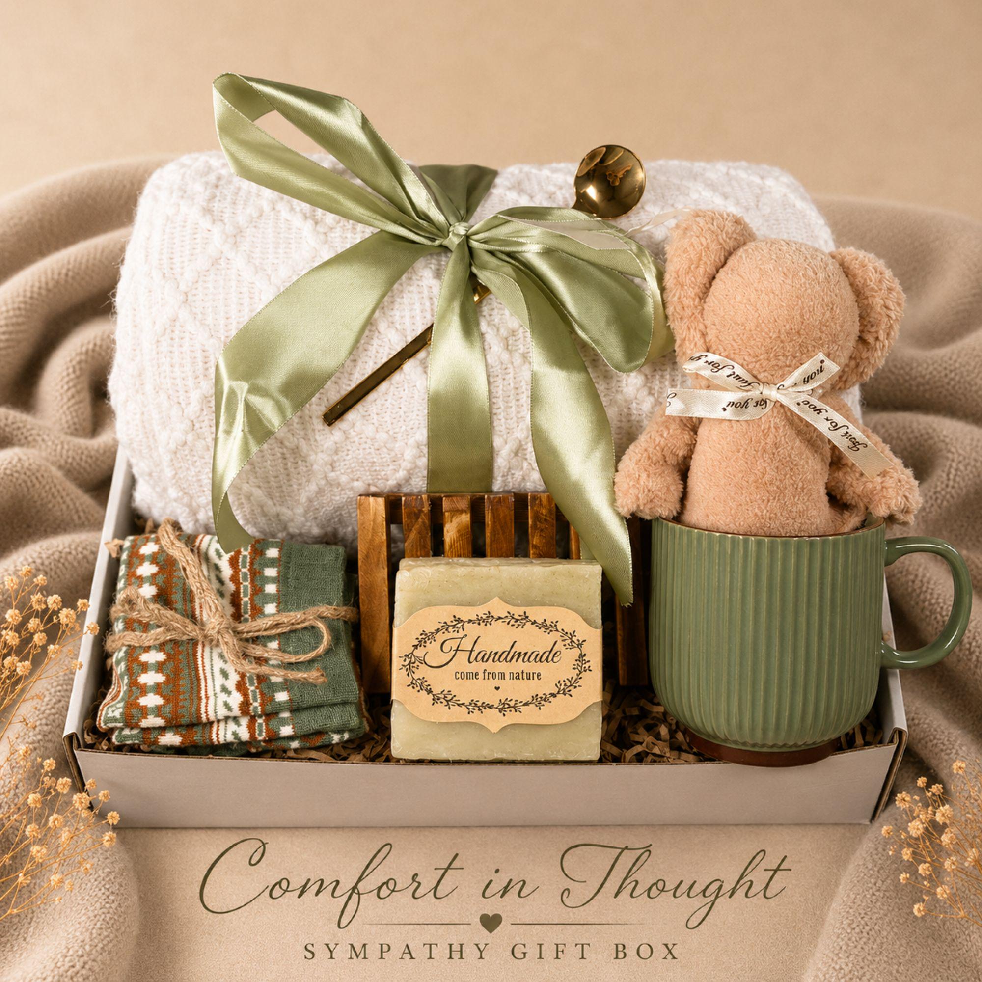 Loss of Mother Gift sympathy gift box with comforting bereavement care items, condolence support for loss of mom, and memorial gift presentation.