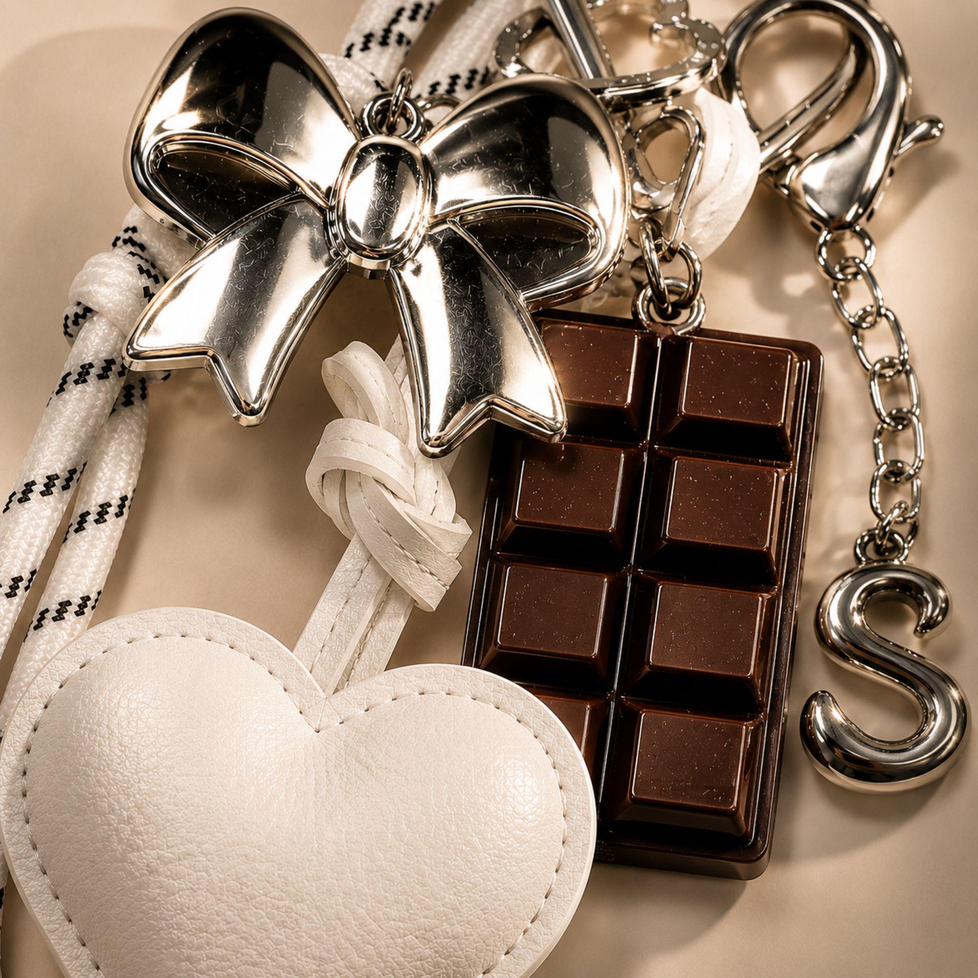 Personalized Bag Charm heart purse charm with bow keychain, initial charm, coquette handbag accessory, and cute gift styling.