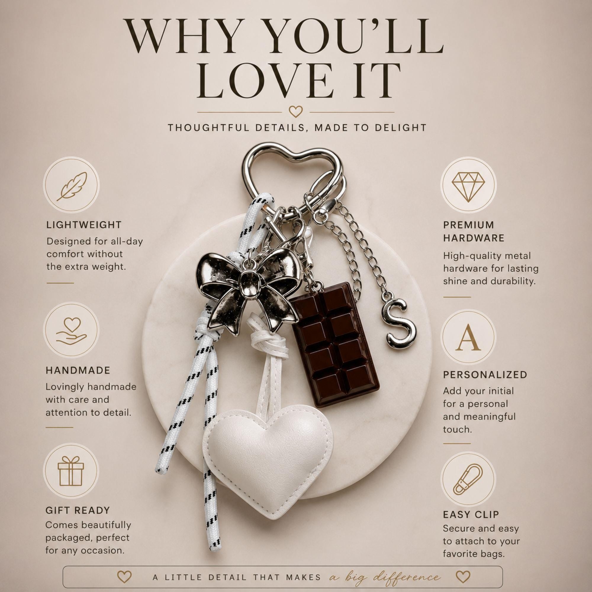 Personalized Bag Charm heart purse charm with bow keychain, initial charm, coquette handbag accessory, and cute gift styling.