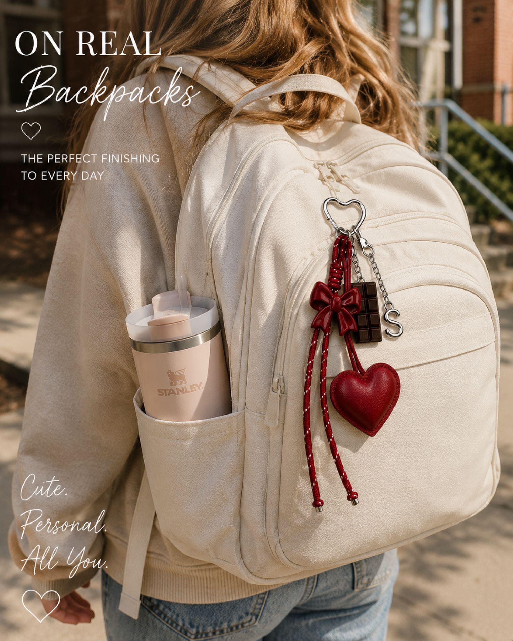 Personalized Backpack Charm initial bag keychain for girls, cute school bag charm, bookbag accessory, back to school gift, and personalized keychain. Product image 2.
