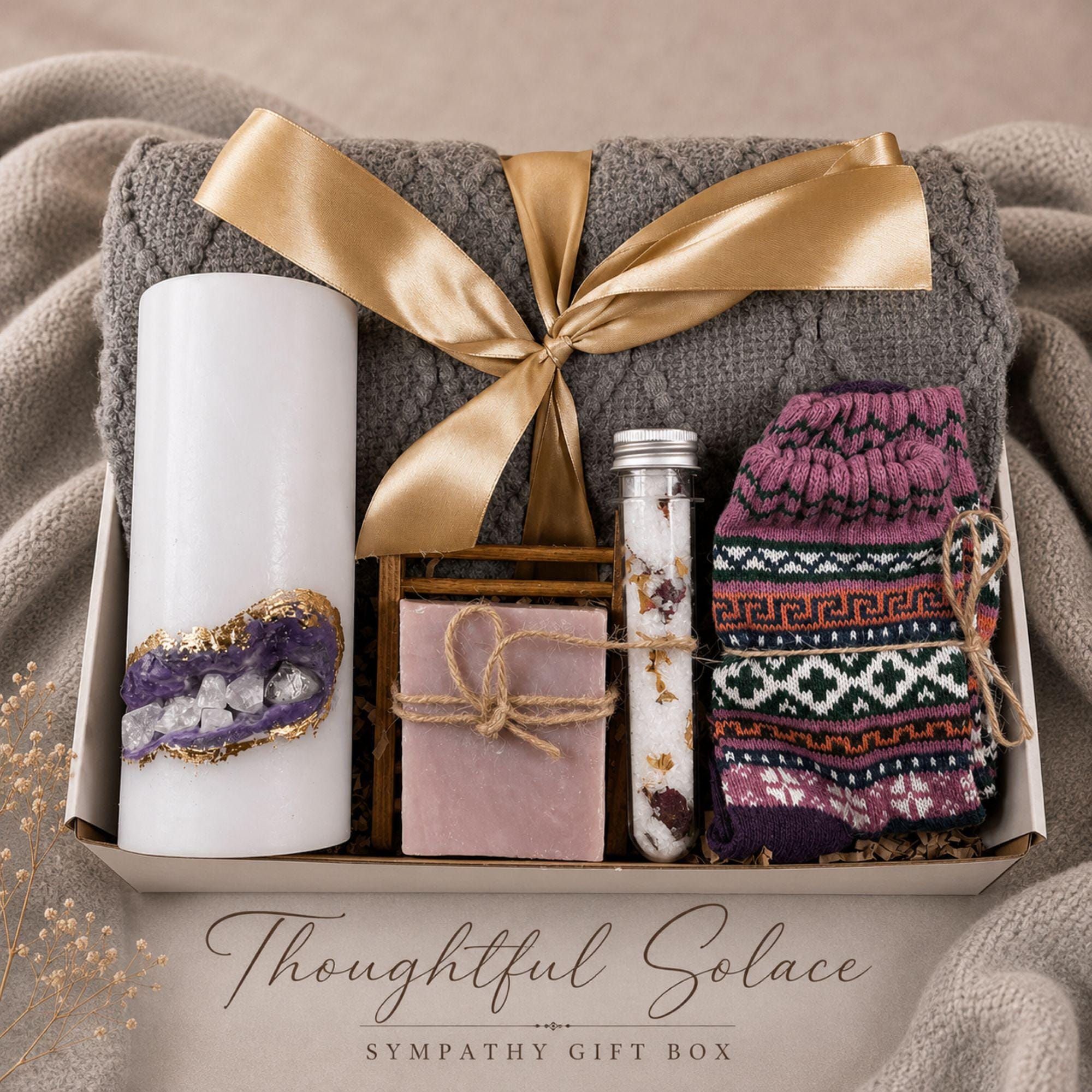 Loss of Mother Gift sympathy gift box with comforting bereavement care items, condolence support for loss of mom, and memorial gift presentation.