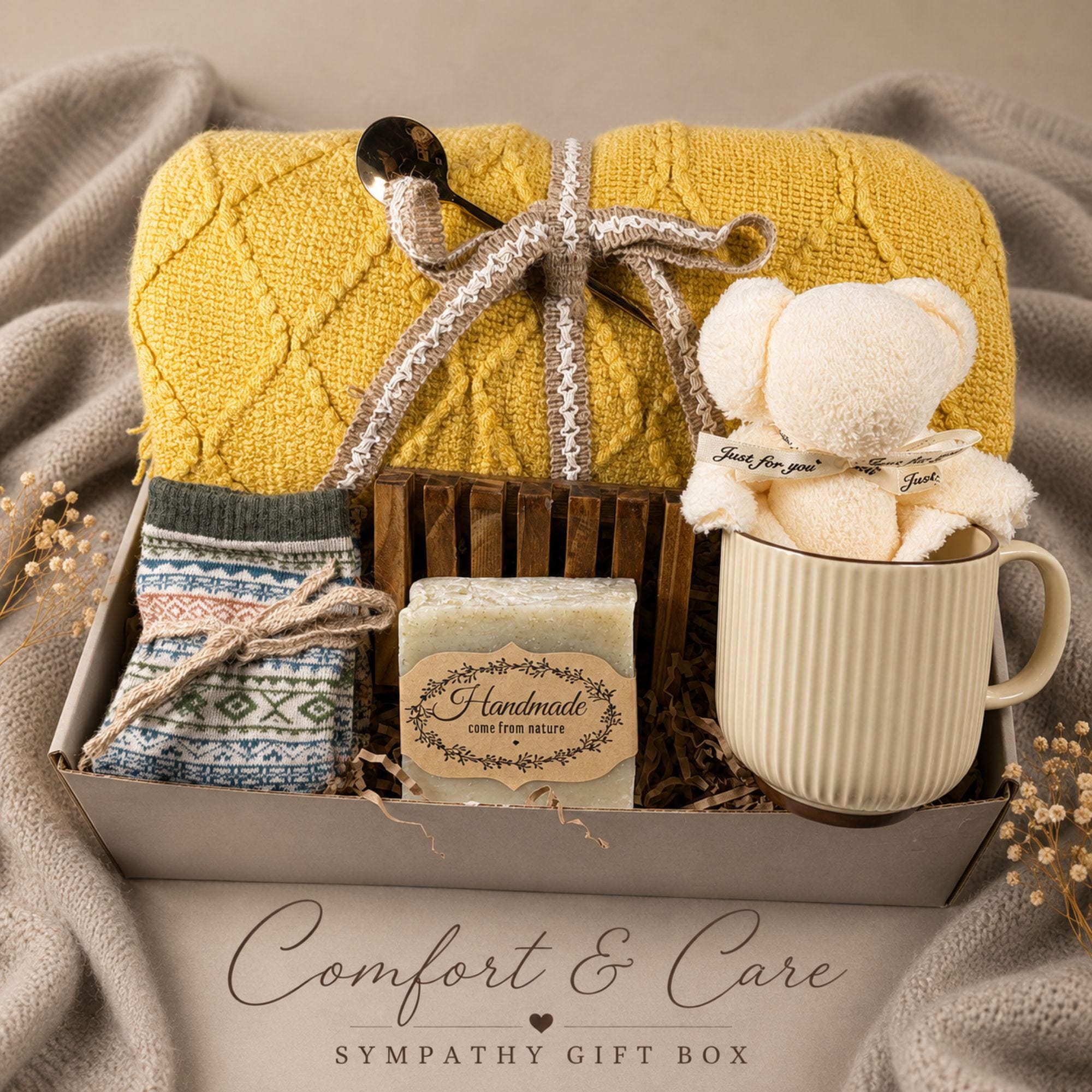 Loss of Mother Gift sympathy gift box with comforting bereavement care items, condolence support for loss of mom, and memorial gift presentation.