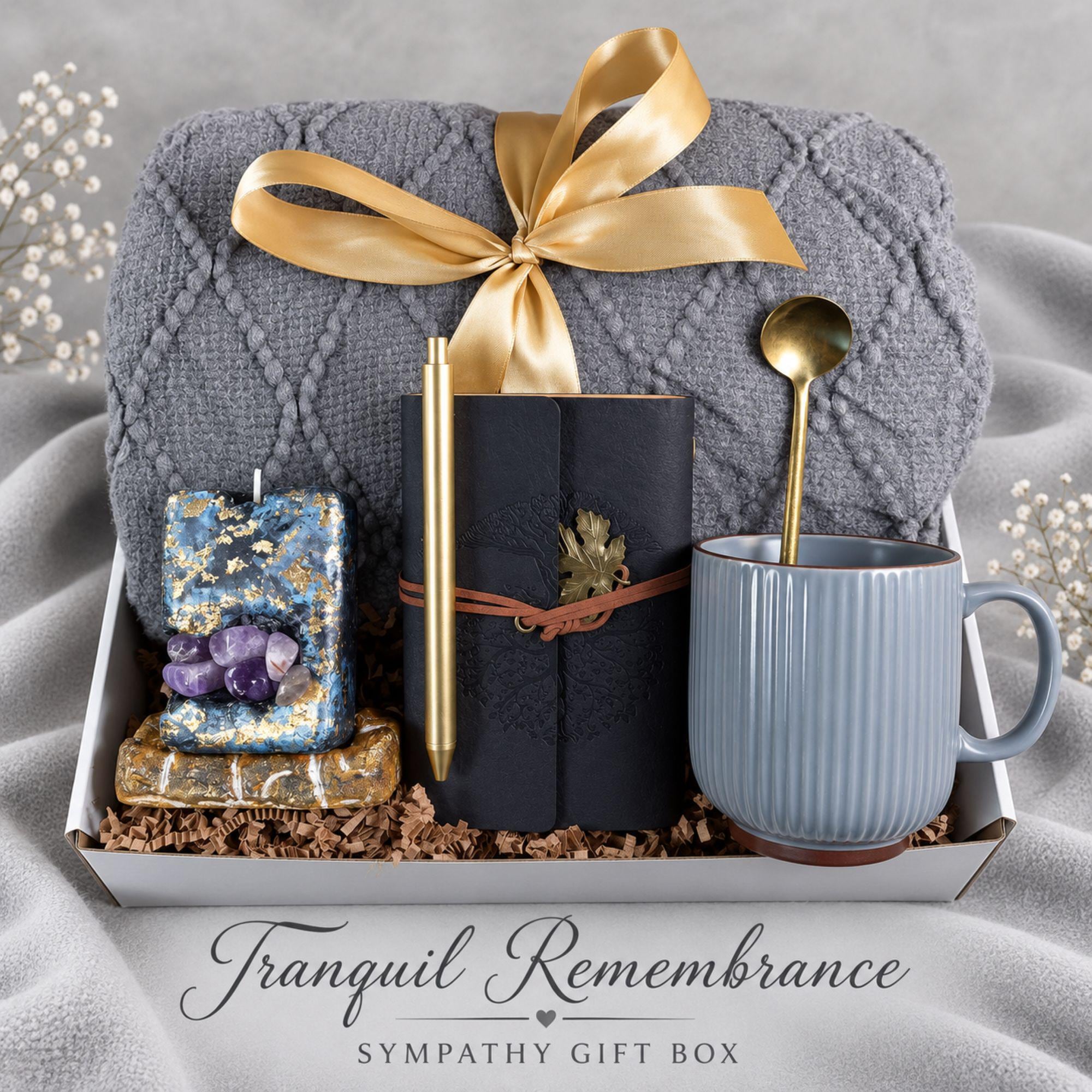 Loss of Mother Gift sympathy gift box with comforting bereavement care items, condolence support for loss of mom, and memorial gift presentation.