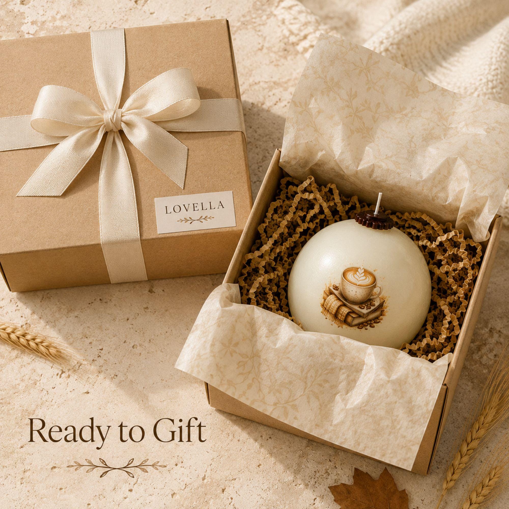 Autumn Candle handmade coffee lover fall decor sphere candle for cottagecore styling, Thanksgiving decor, hostess gift, and cozy housewarming gift. Product image 5.