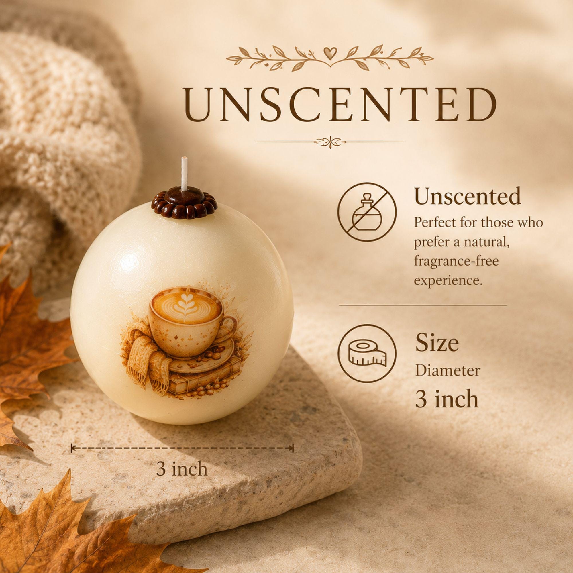 Autumn Candle handmade coffee lover fall decor sphere candle for cottagecore styling, Thanksgiving decor, hostess gift, and cozy housewarming gift. Product image 11.