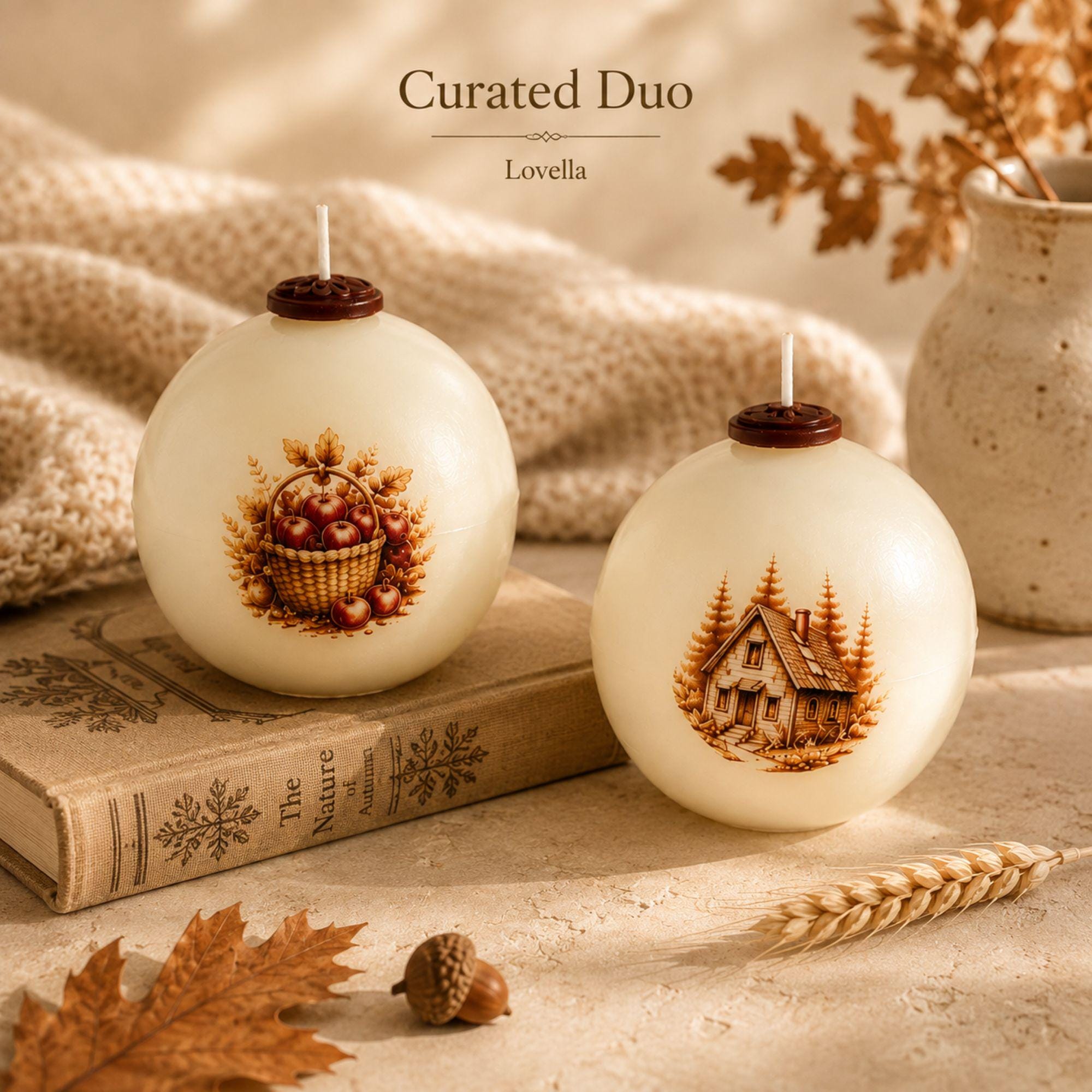 Fall Candle Set handmade autumn candle decor for harvest styling, Thanksgiving decor, cottagecore home decor, and cozy housewarming gift. Product image 4.