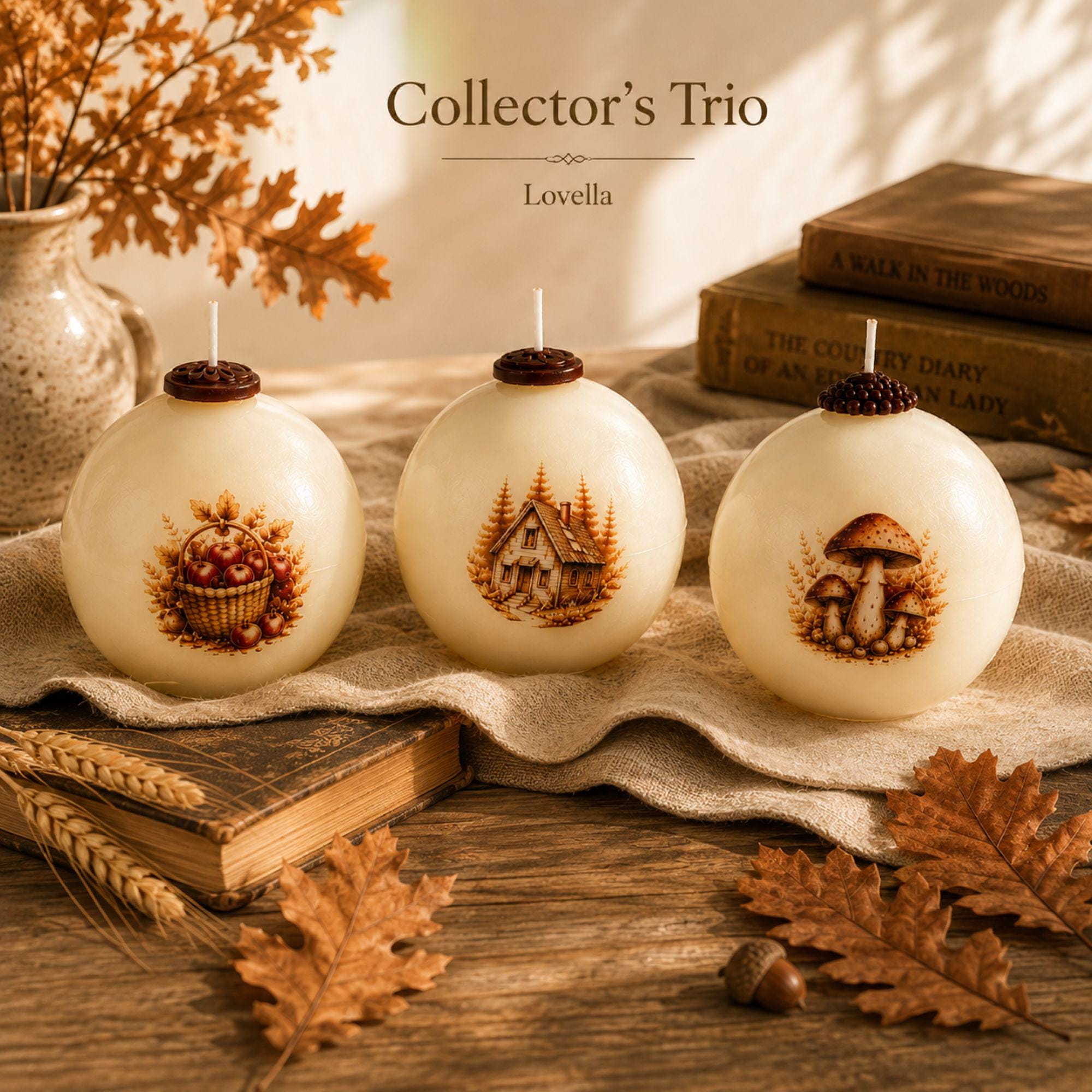 Fall Candle Set handmade autumn candle decor for harvest styling, Thanksgiving decor, cottagecore home decor, and cozy housewarming gift. Product image 5.