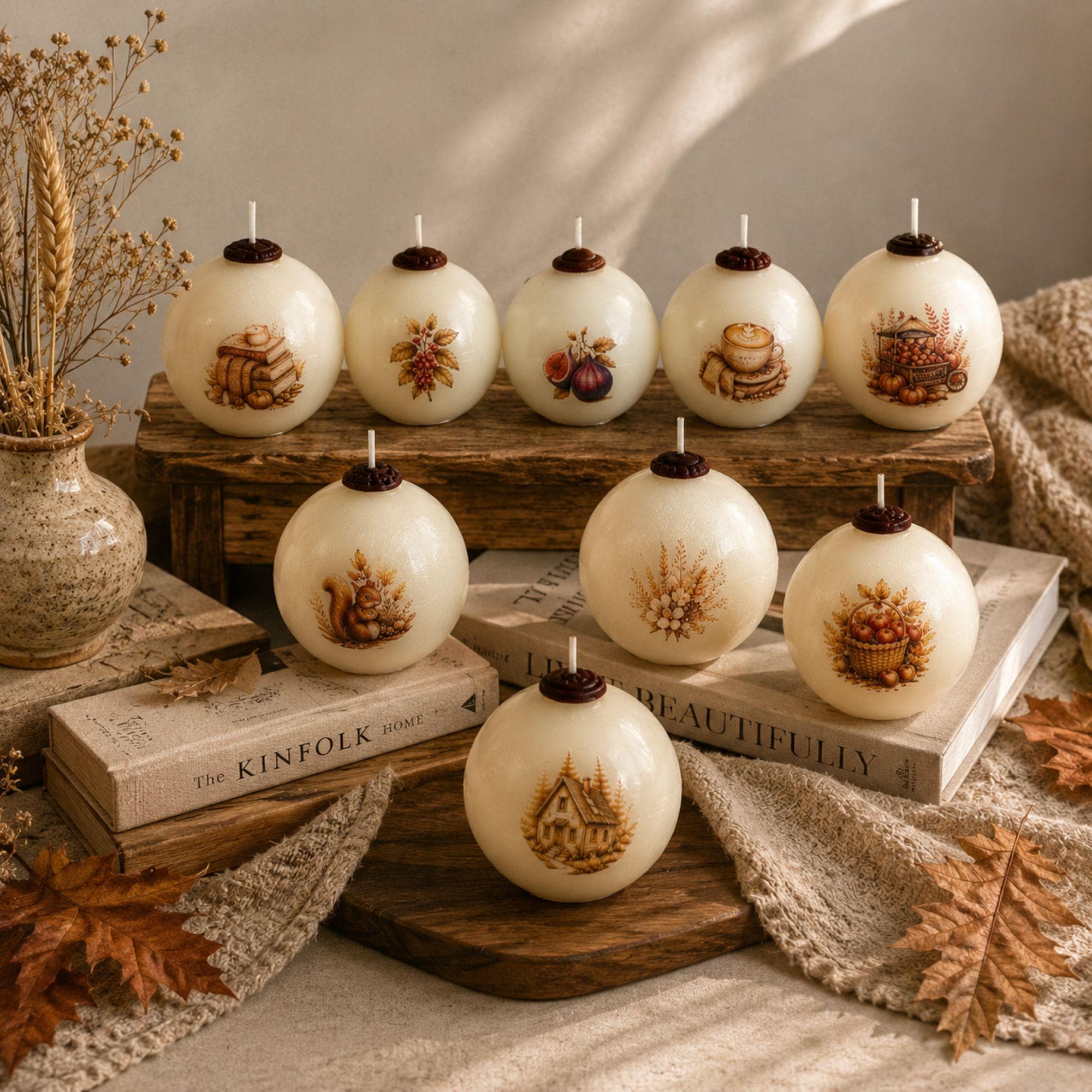 Apple Basket Candle handmade fall decor sphere candle for autumn decor, farmhouse harvest styling, Thanksgiving centerpiece, and housewarming gift. Product image 11.