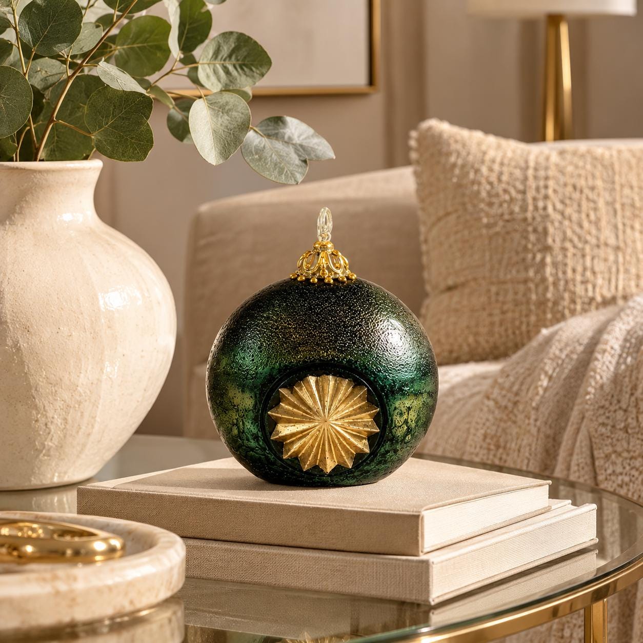 Luxury Decorative Orb Candle dark green handmade sculptural candle for modern home decor, unique housewarming gift, and sphere candle styling. Product image 4.