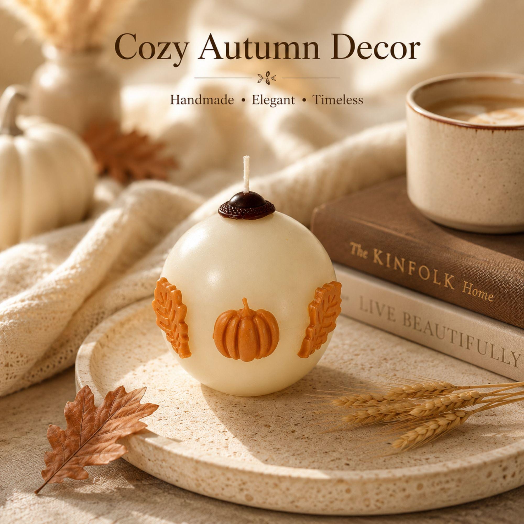 Pumpkin Candle handmade fall decor candle for Thanksgiving decor, autumn harvest styling, Halloween decor, and cozy housewarming gift. Product image 5.