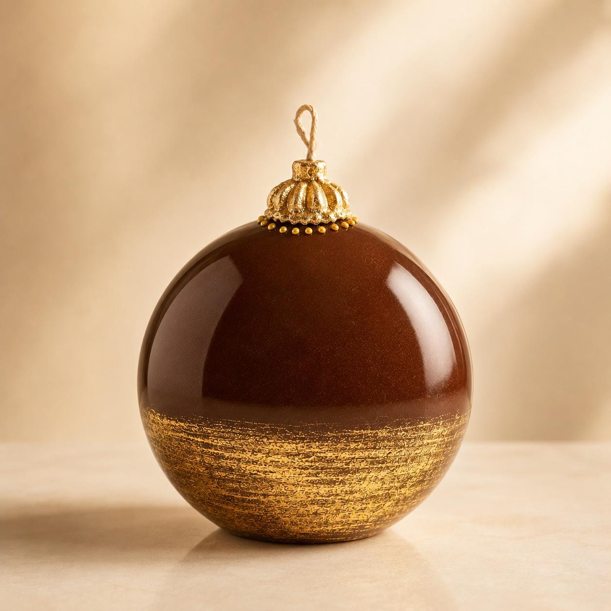 Luxury Brown & Gold Decorative Candle handmade sphere candle for elegant home decor, modern coffee table decor, and housewarming gift. Product image 1.