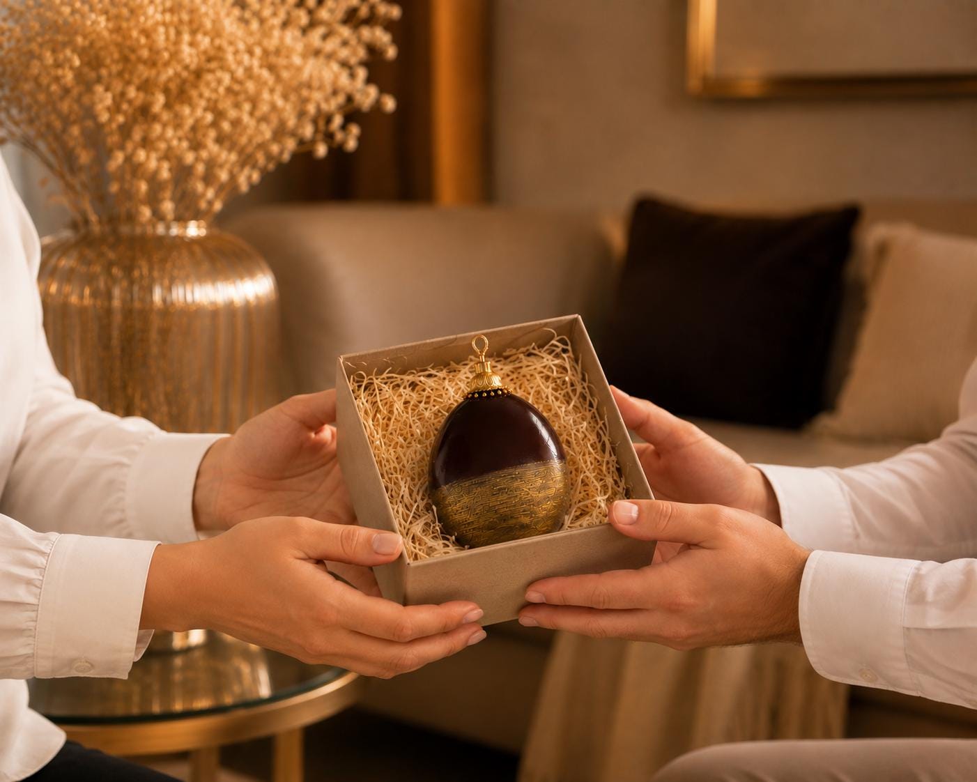 Luxury Brown & Gold Decorative Candle handmade sphere candle for elegant home decor, modern coffee table decor, and housewarming gift. Product image 9.