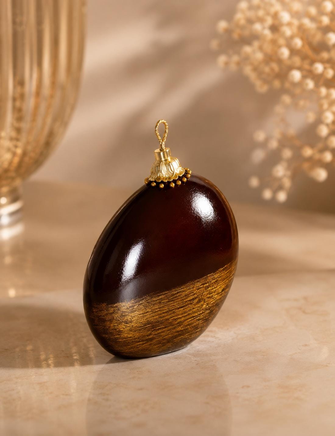 Luxury Brown & Gold Decorative Candle handmade sphere candle for elegant home decor, modern coffee table decor, and housewarming gift. Product image 2.