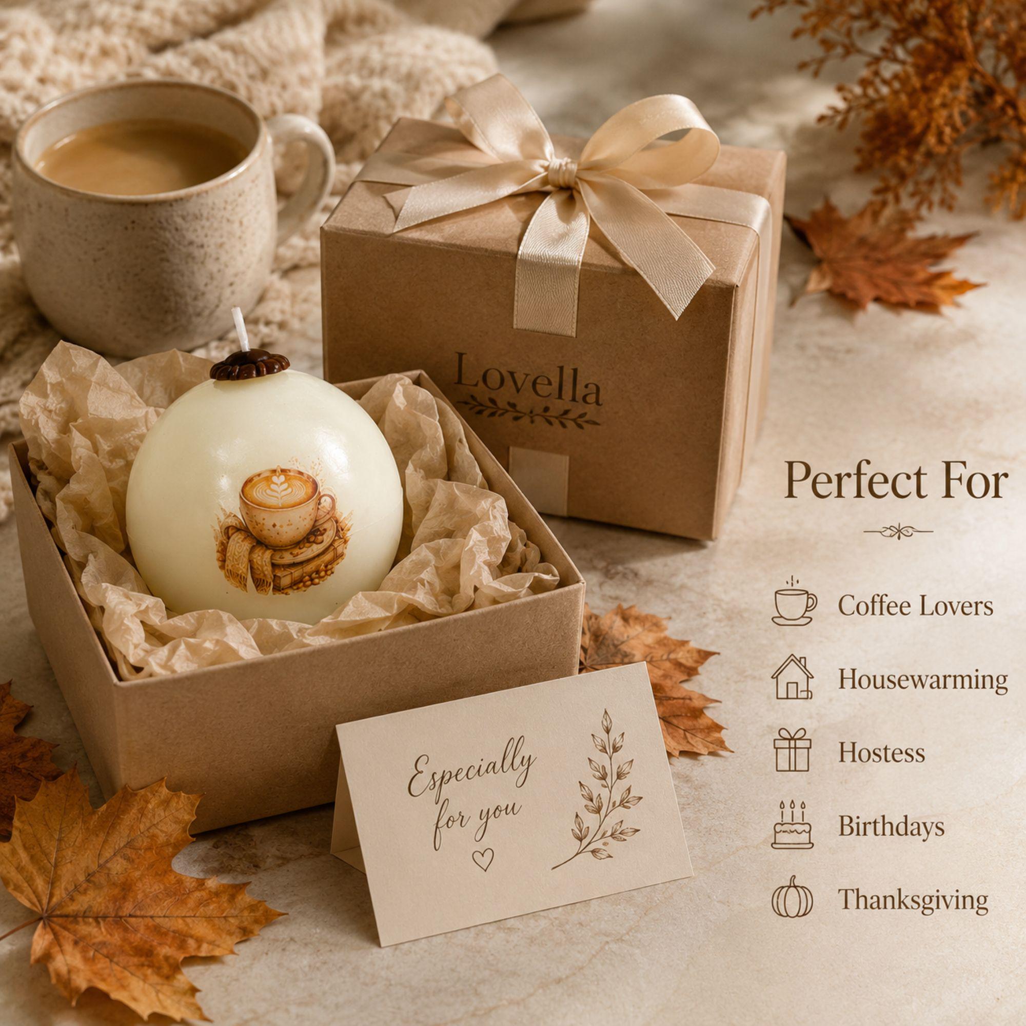 Autumn Candle handmade coffee lover fall decor sphere candle for cottagecore styling, Thanksgiving decor, hostess gift, and cozy housewarming gift. Product image 10.