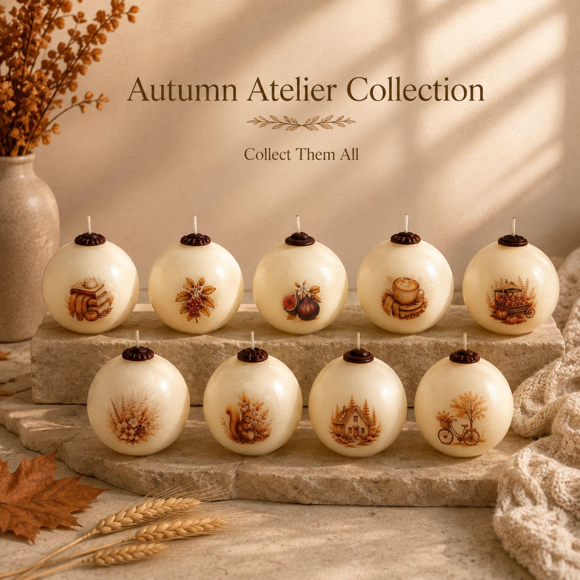 Autumn Candle handmade coffee lover fall decor sphere candle for cottagecore styling, Thanksgiving decor, hostess gift, and cozy housewarming gift. Product image 8.