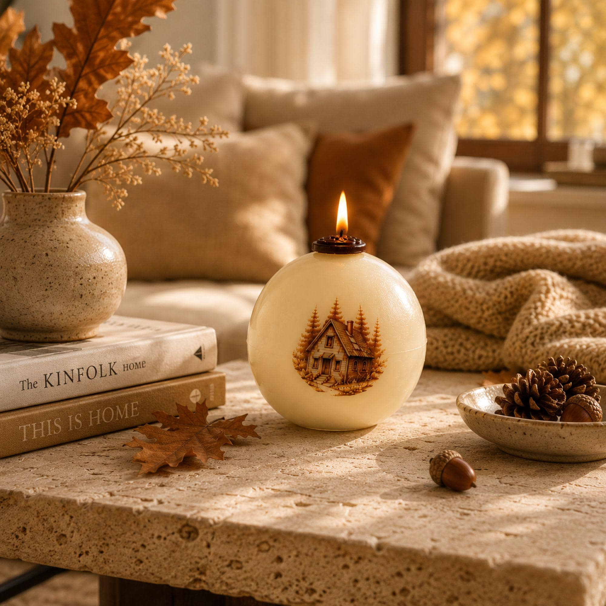 Apple Basket Candle handmade fall decor sphere candle for autumn decor, farmhouse harvest styling, Thanksgiving centerpiece, and housewarming gift. Product image 8.