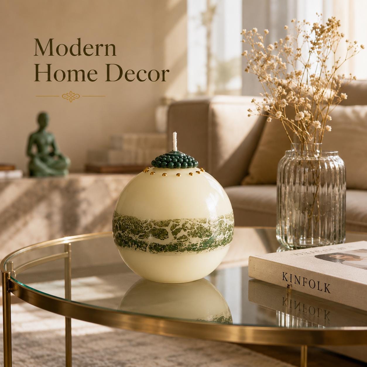 Luxury Decorative Sphere Candle handmade sculptural candle for modern home decor, elegant gift, coffee table decor, and housewarming gift. Product image 5.