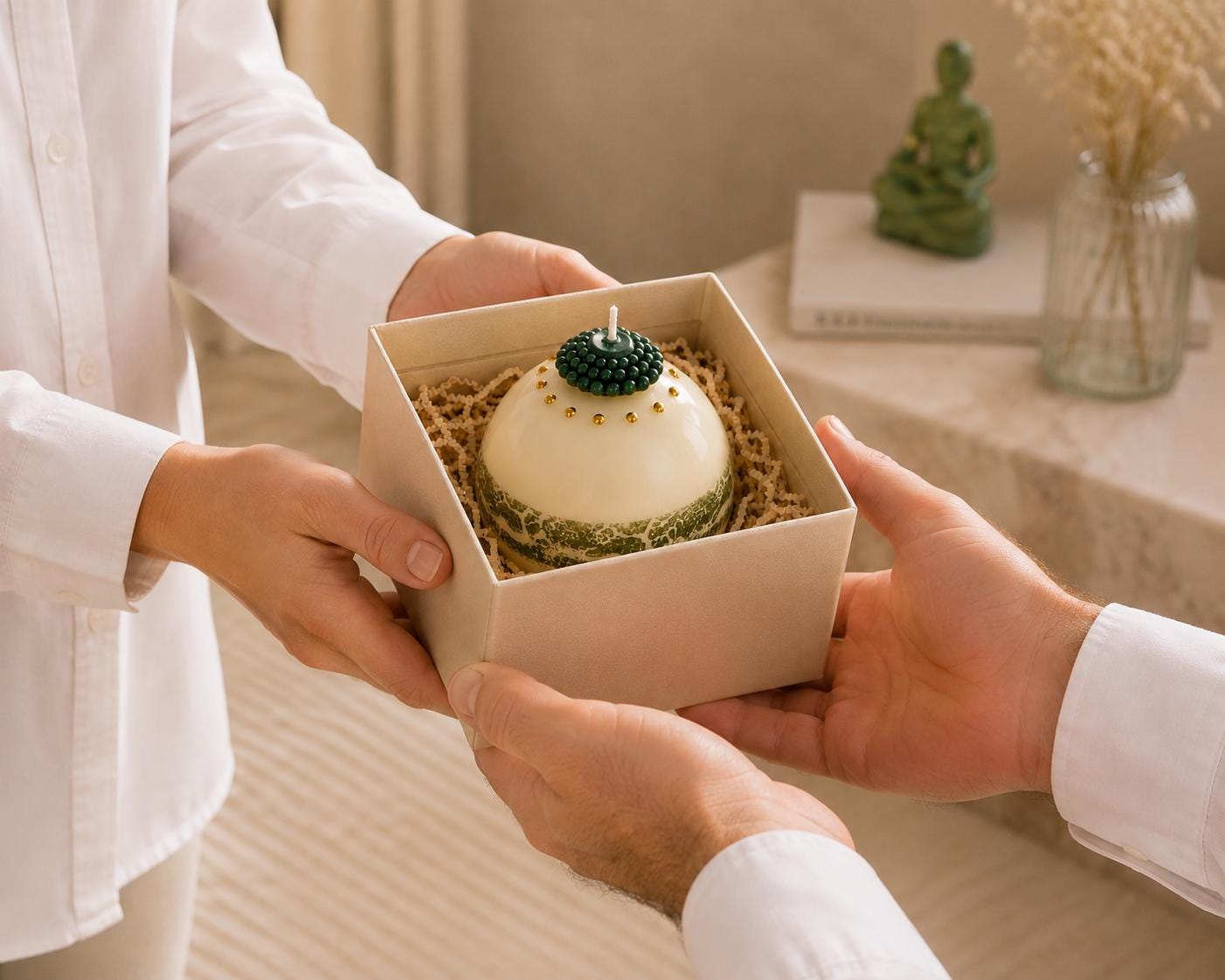 Luxury Decorative Sphere Candle handmade sculptural candle for modern home decor, elegant gift, coffee table decor, and housewarming gift. Product image 8.