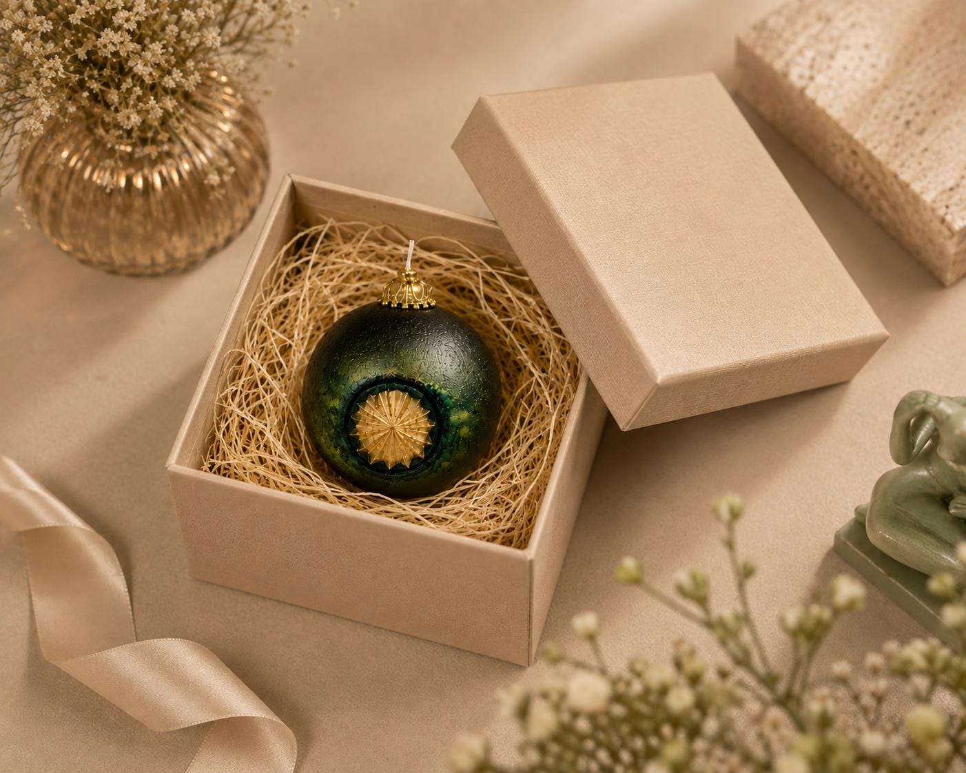 Luxury Decorative Orb Candle dark green handmade sculptural candle for modern home decor, unique housewarming gift, and sphere candle styling. Product image 7.