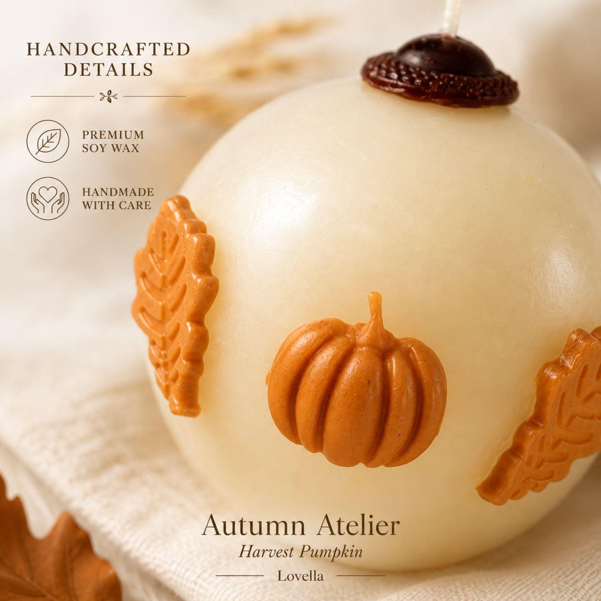 Pumpkin Candle handmade fall decor candle for Thanksgiving decor, autumn harvest styling, Halloween decor, and cozy housewarming gift. Product image 2.
