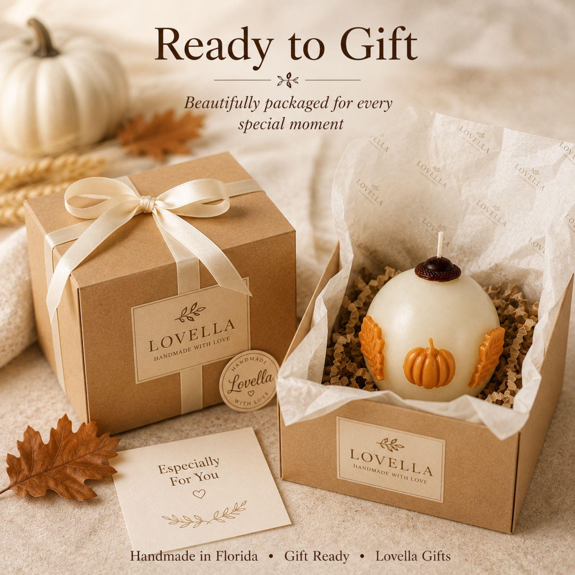 Pumpkin Candle handmade fall decor candle for Thanksgiving decor, autumn harvest styling, Halloween decor, and cozy housewarming gift. Product image 6.