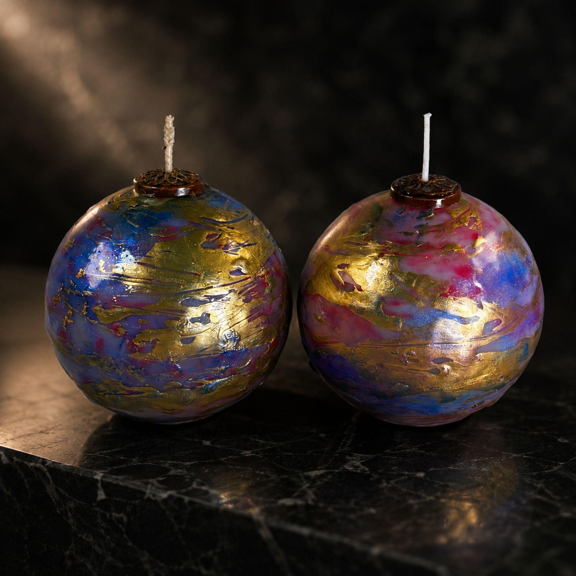 Luxury Decorative Sphere Candle celestial orb decor with handmade marbled gold detail