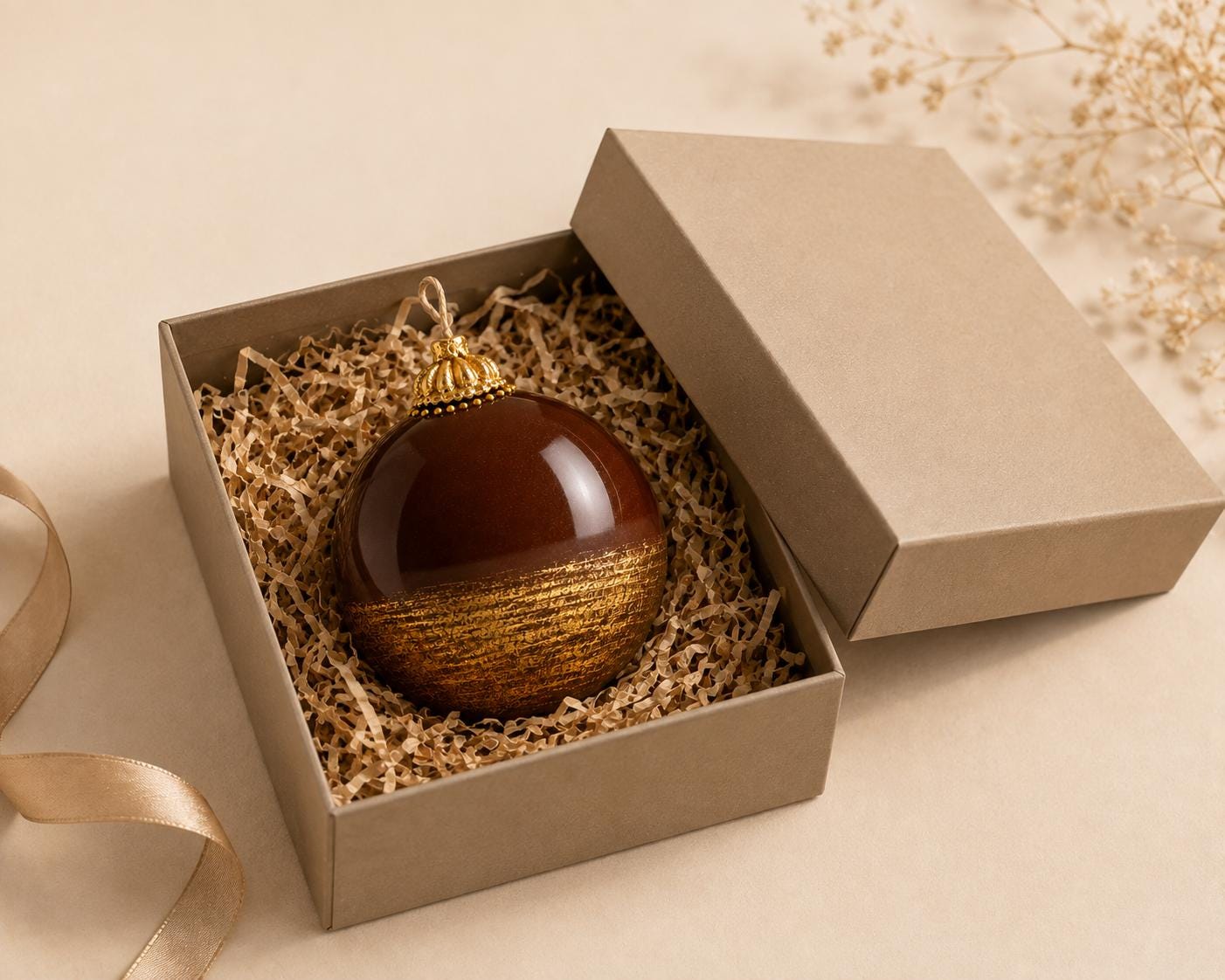 Luxury Brown & Gold Decorative Candle handmade sphere candle for elegant home decor, modern coffee table decor, and housewarming gift. Product image 8.