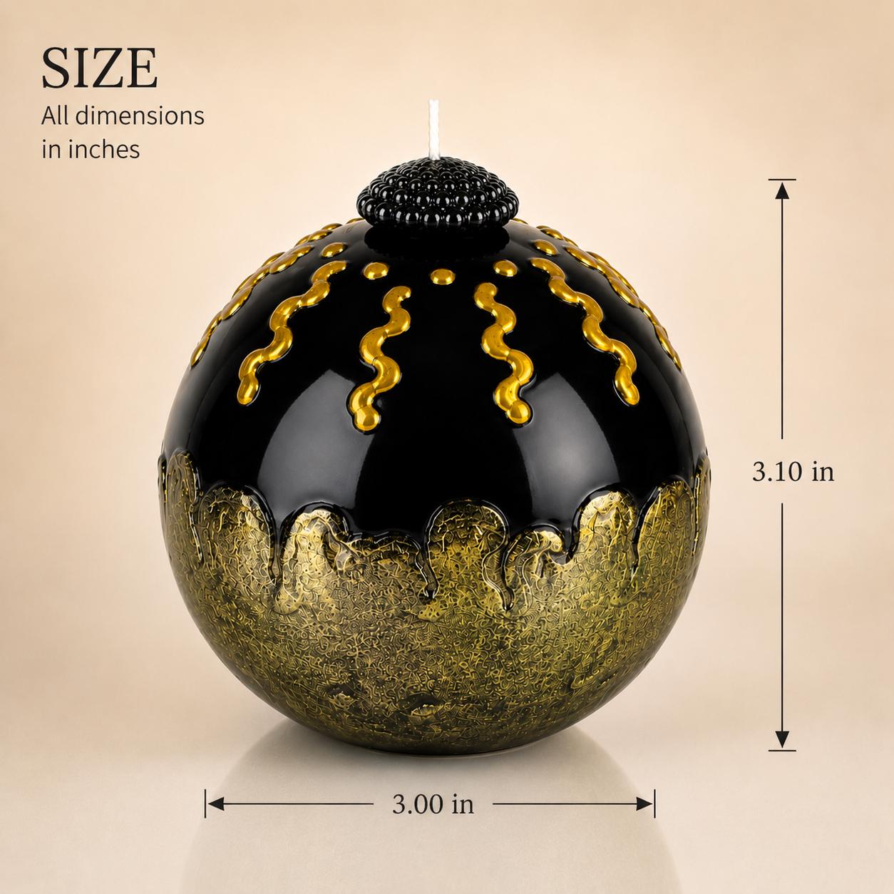 Luxury Decorative Sphere Candle black and gold handmade candle for modern home decor, sculptural art candle styling, and unique gift. Product image 2.