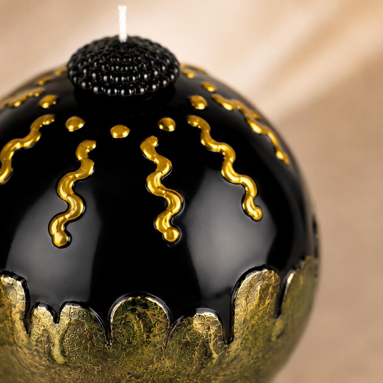 Luxury Decorative Sphere Candle black and gold handmade candle for modern home decor, sculptural art candle styling, and unique gift. Product image 3.