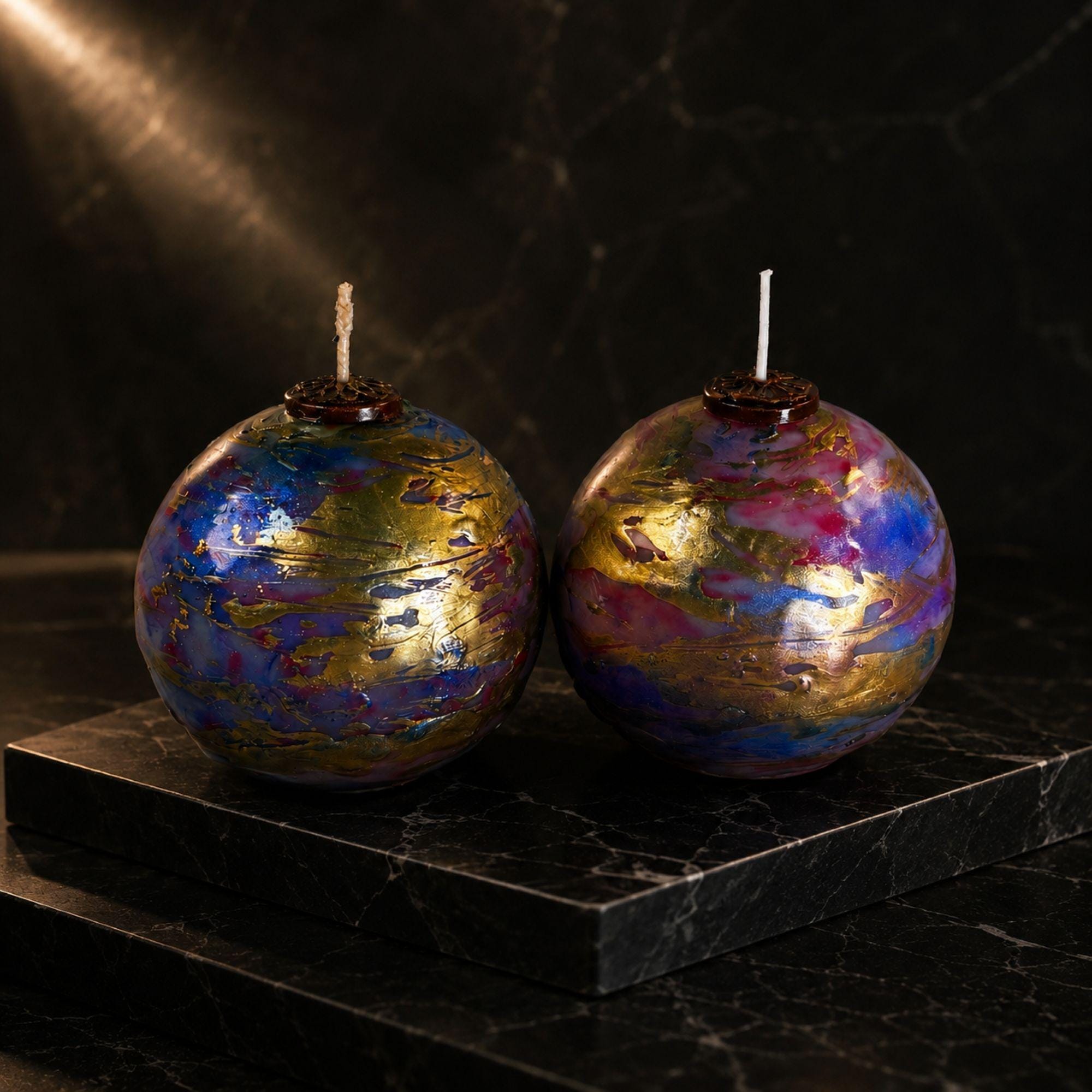 Luxury Decorative Sphere Candle set with Midnight Aurora and Opal Nebula handmade orb candles