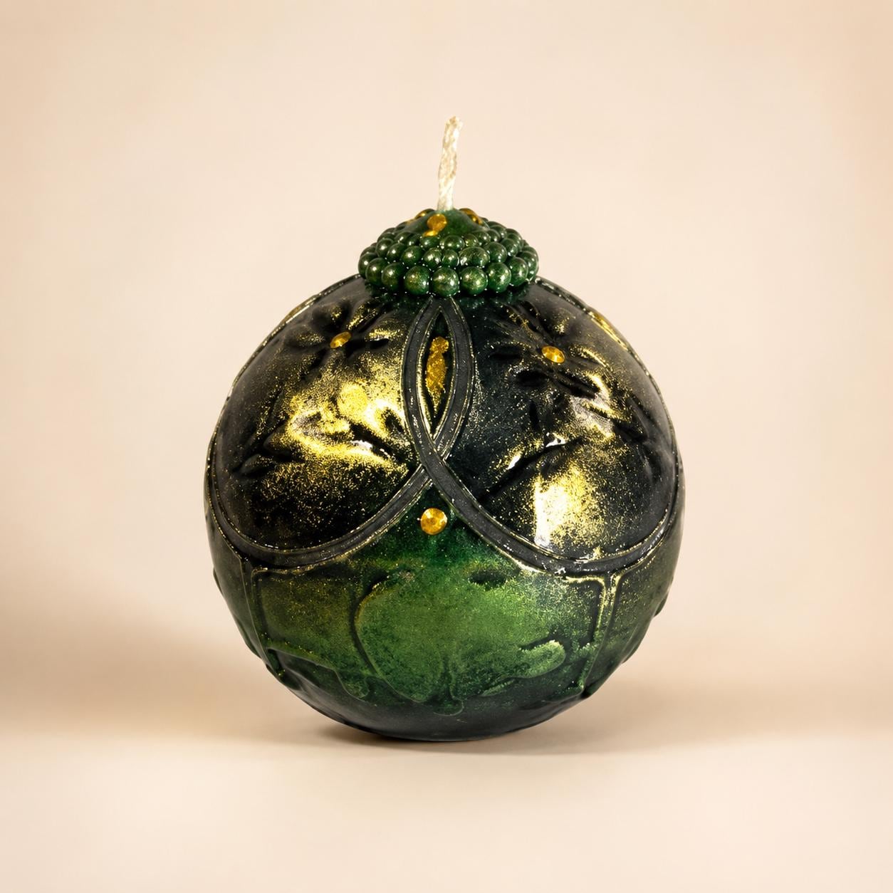 Emerald Green Candle, Gold Decorative Candle, Luxury Home Decor, Unique Candle Gift, Dark Botanical Decor