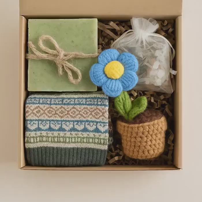 Thanksgiving favors, Fall Gift Box with Handmade Soap, Socks, Bath Salt, Cheer Up Packages