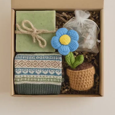 Thanksgiving favors, Fall Gift Box with Handmade Soap, Socks, Bath Salt, Cheer Up Packages