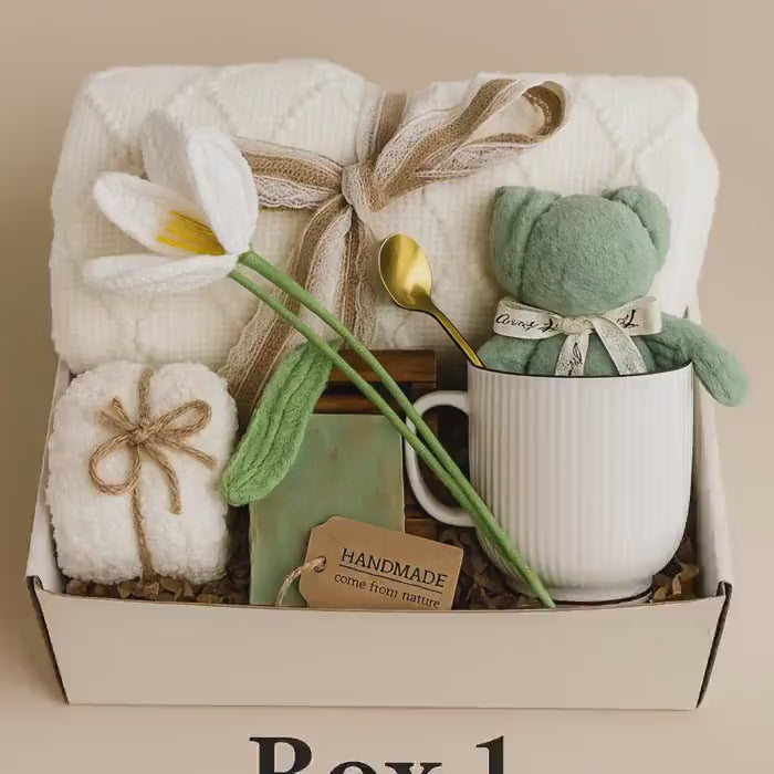 Cheer Up Gift Box – Handmade Soap, Candle & Crochet Flower – Spa Recovery Set for Women