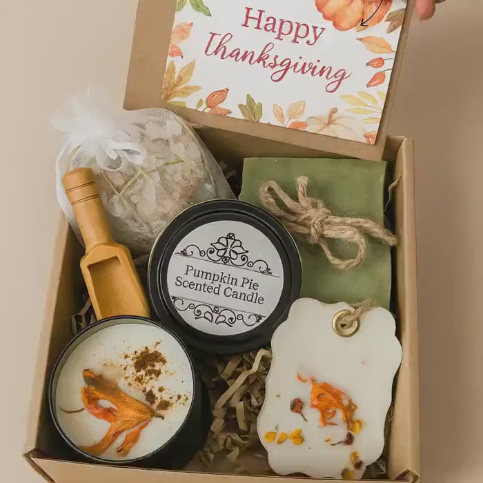 Fall Gift Box: Pumpkin Spice Candle, Spa Set & Cozy Autumn Vibes, Halloween Basket
