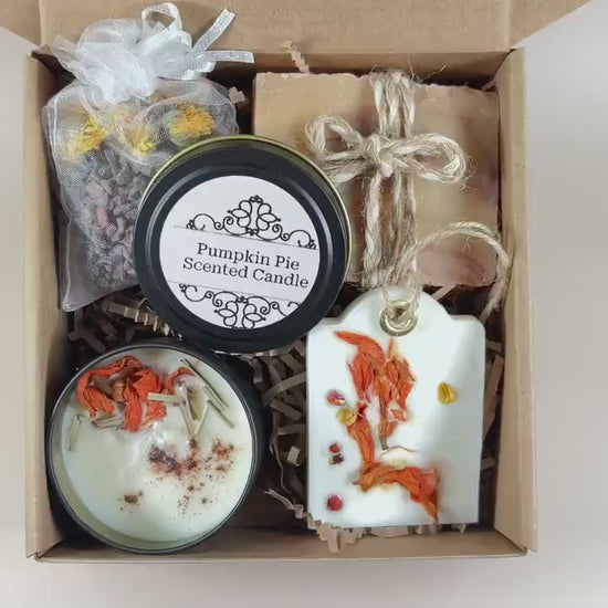 Hygge Fall Gift Box: Pumpkin Spice Spa Set, Handmade Candle & Soap