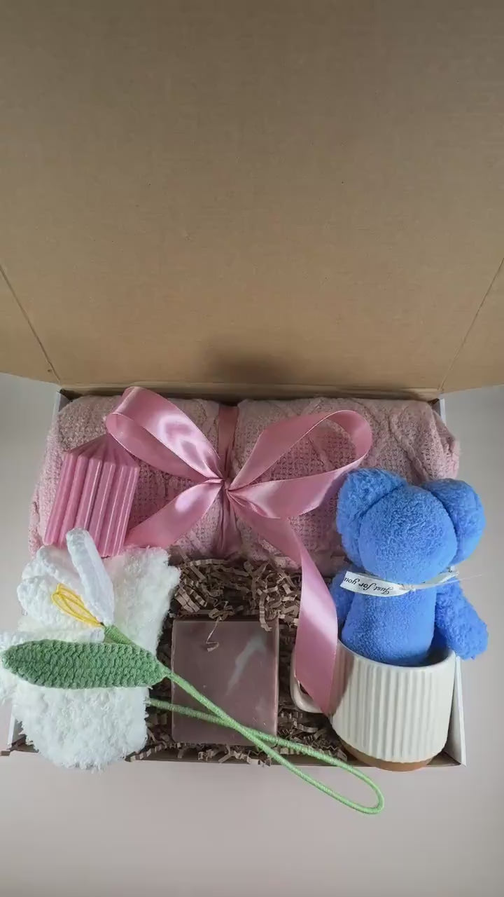 Sending a Hug Gift Box for Her: Cozy Birthday Care Package with Blanket, Thinking of You, Thank You Basket