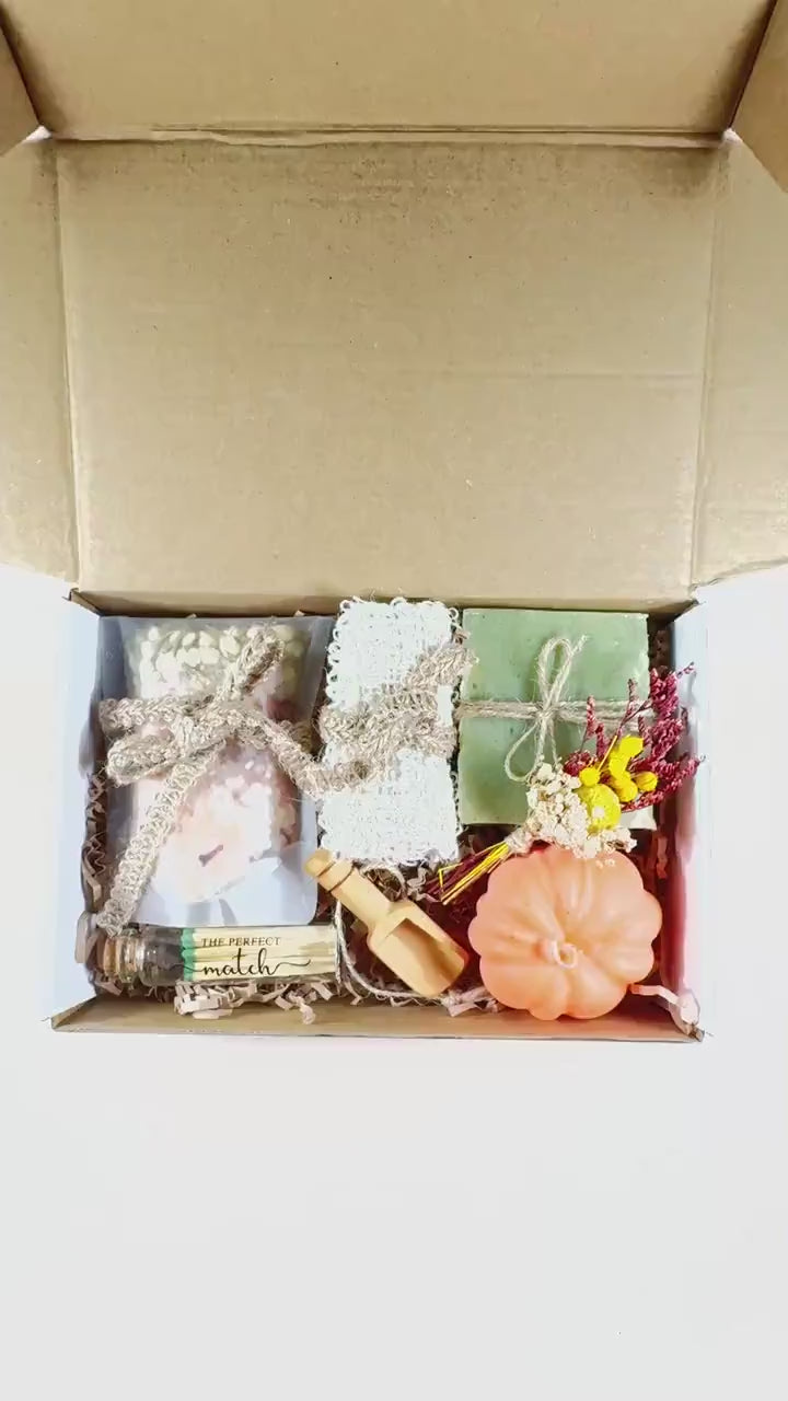 Fall Hygge Gift Set: Handmade Soap, Candle & Bath Salts - Thanksgiving Spa Gift Box for Women