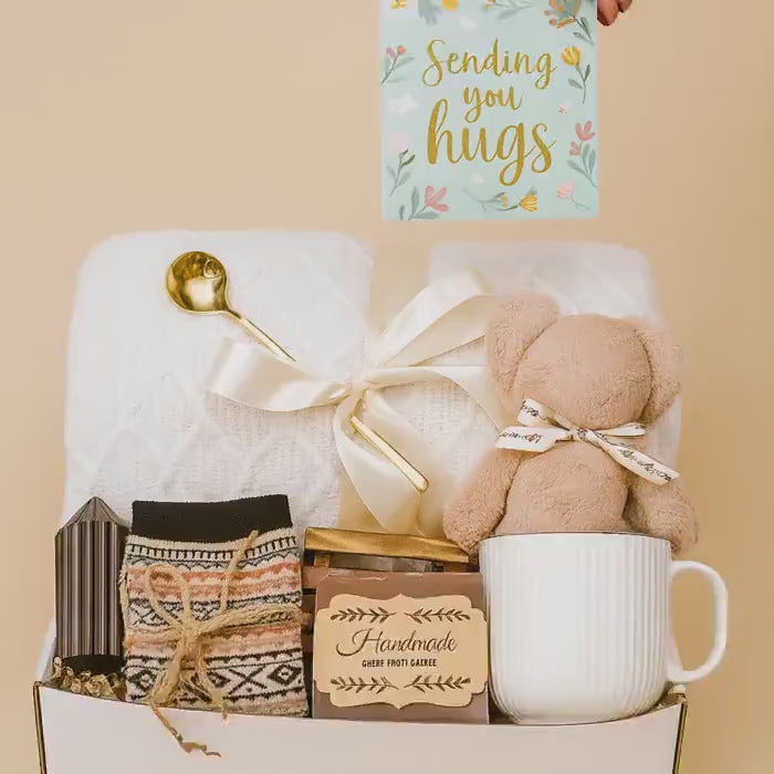 Blanket Gift Box for women, Basket for Sister, Mom, Friend, Care Package