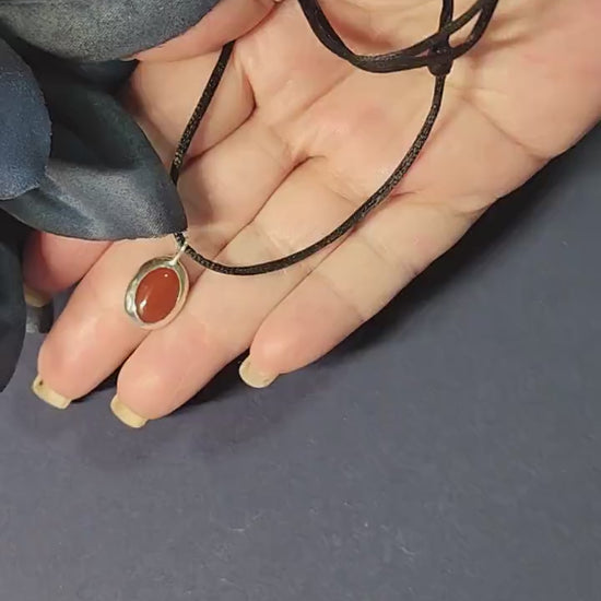 Handmade Sterling Silver Carnelian Pendant Necklace: Y2K Minimalist Jewelry
