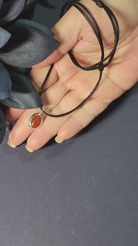 Handmade Sterling Silver Carnelian Pendant Necklace: Y2K Minimalist Jewelry