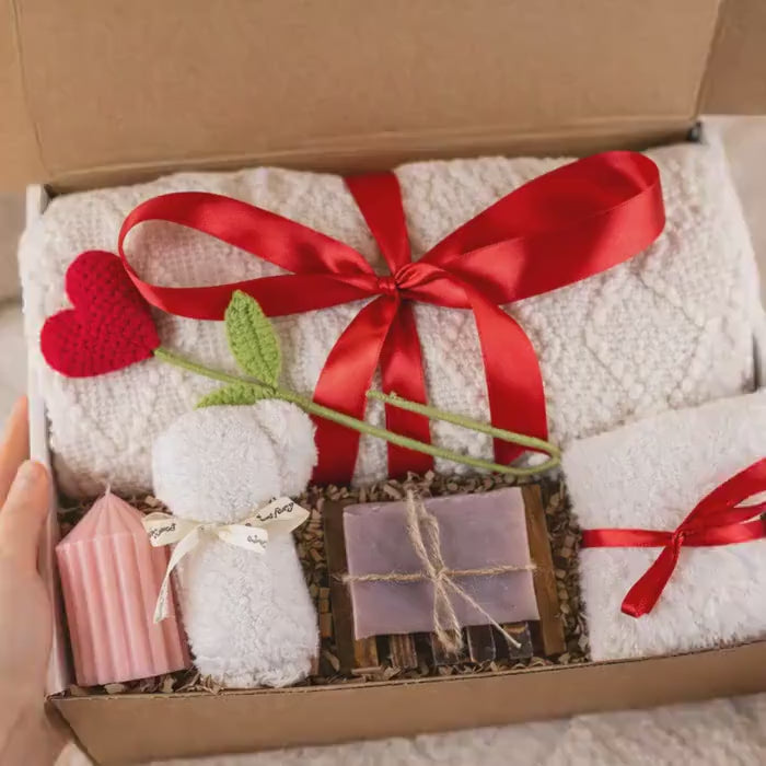 Valentine Gift Box Cozy Romantic Care Package Blanket Candle Handmade Self Love