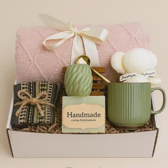 Cozy Blanket Gift Set – Handmade Spa Box with Socks, Candle & Soap – Relaxing Comfort Package