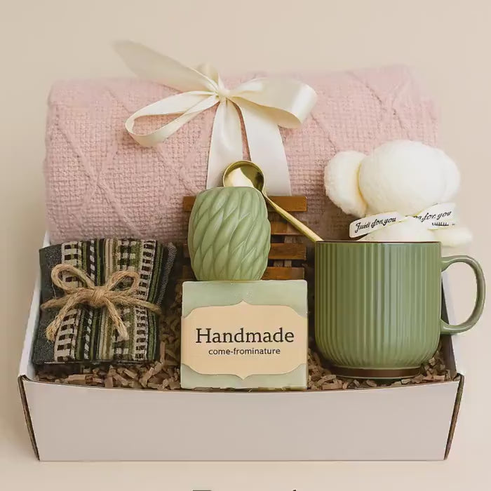 Cozy Blanket Gift Set – Handmade Spa Box with Socks, Candle & Soap – Relaxing Comfort Package