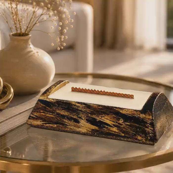 Luxury Decorative Candle gold leaf wood candle with handmade soy wax style, modern home decor, coffee table decor, and unique housewarming gift appeal. Product video.