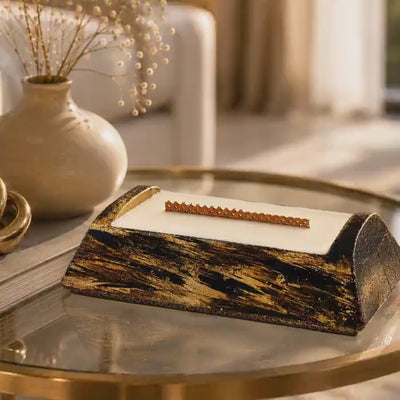 Luxury Decorative Candle gold leaf wood candle with handmade soy wax style, modern home decor, coffee table decor, and unique housewarming gift appeal. Product video.